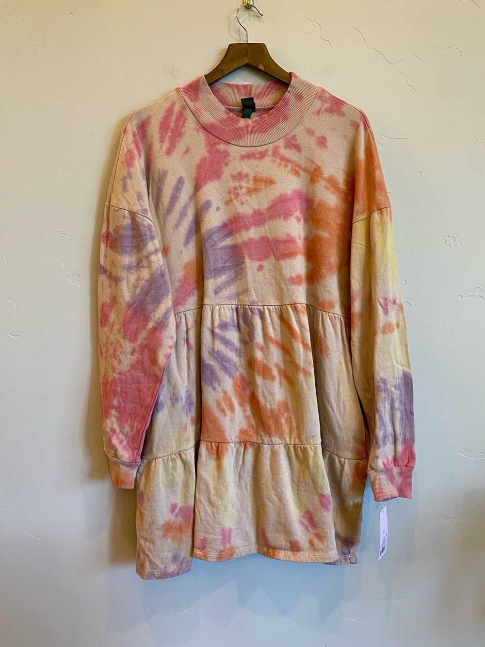 WILD FABLE Tan Tie Dye 100% Cotton Sweatshirt Dress With Pockets